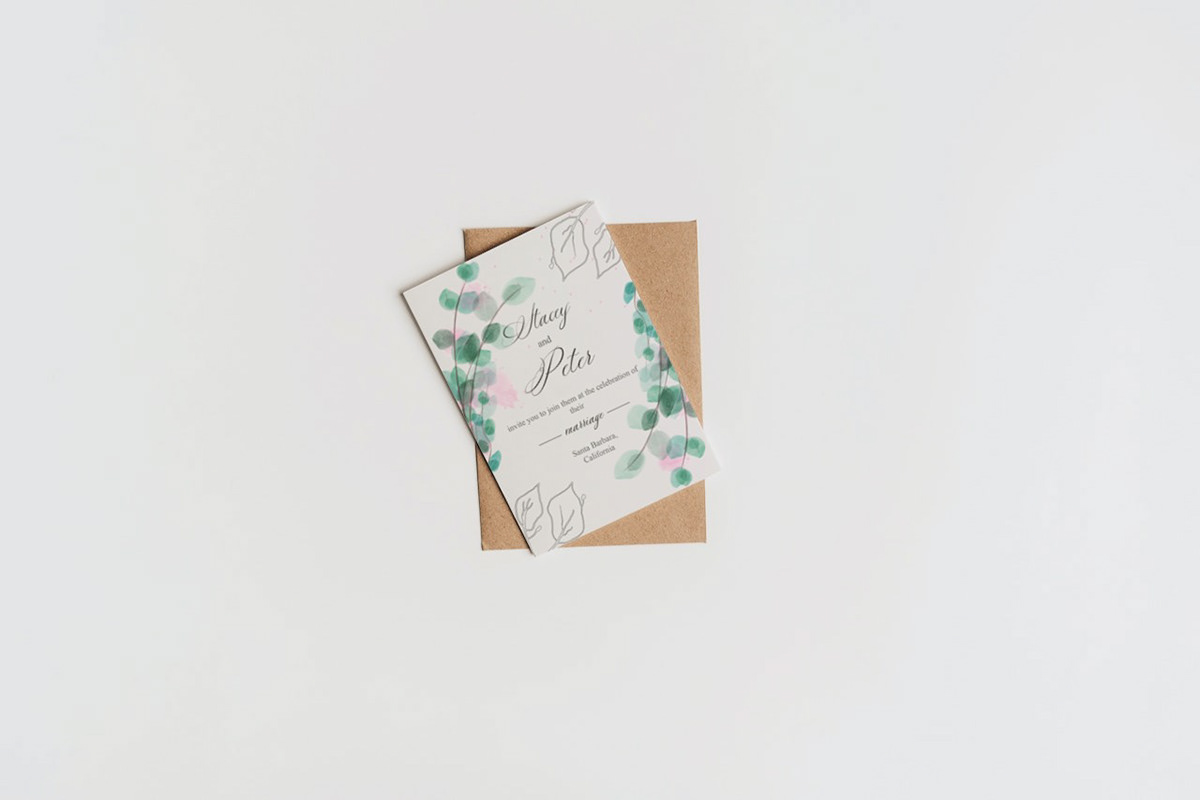 letter Invitation card wedding save the date design Flowers