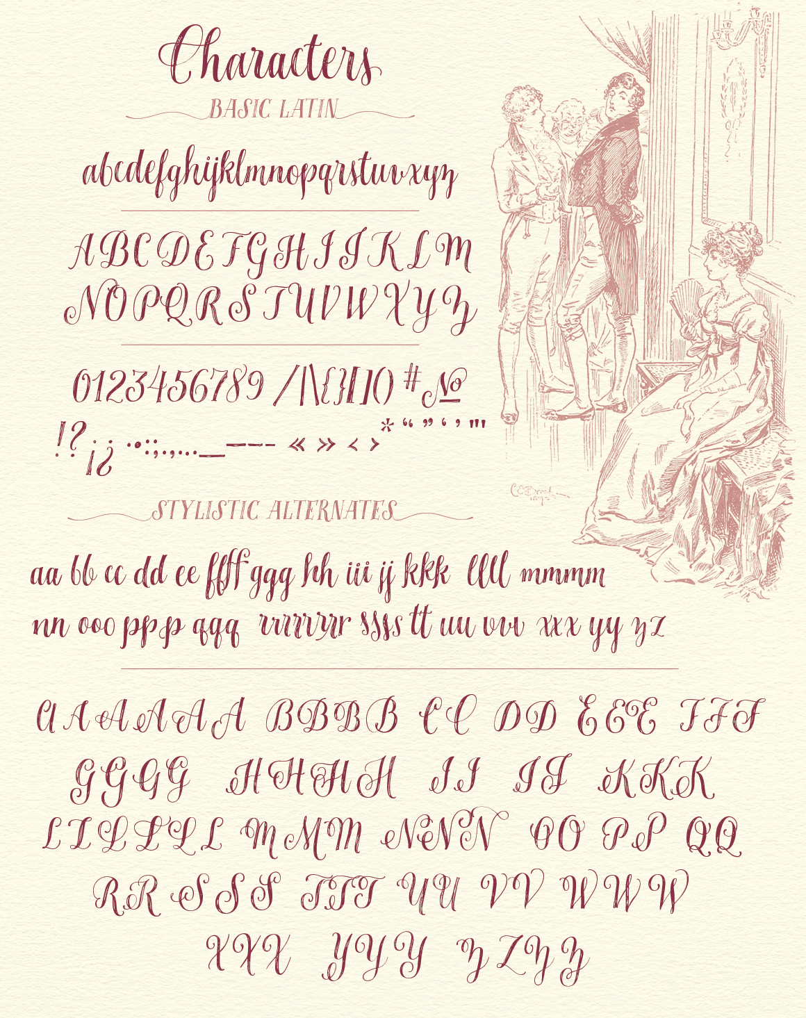 font Script Opentype decorative handlettered Swashes flourishes stylistic alternates contextual alternates