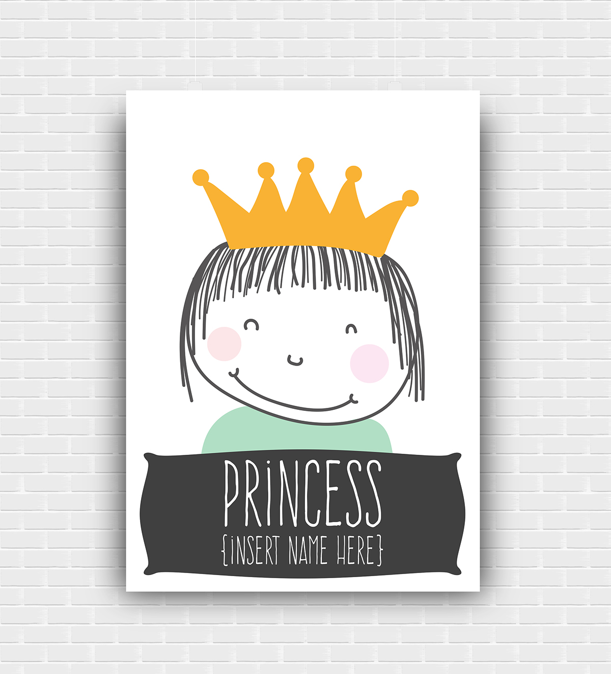 Princess poster mock-up poster mock-up personalised kids Girls room print