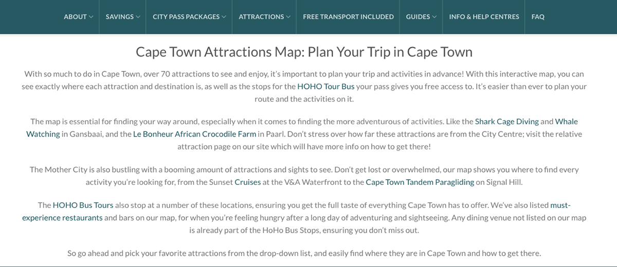 maps tourism citypass content SEO guides cape town south africa information city sightseeing