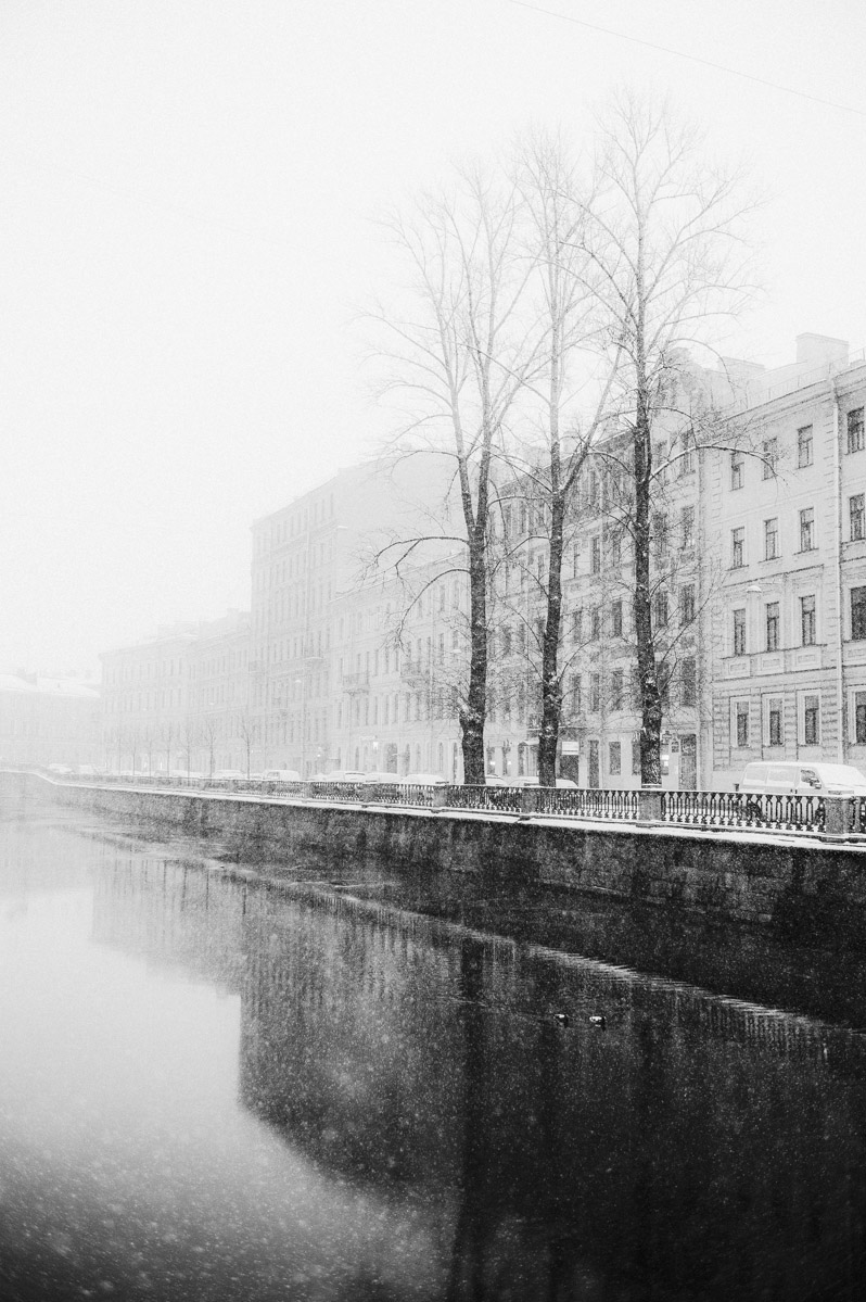 black and white St. Petersburg Leica snow