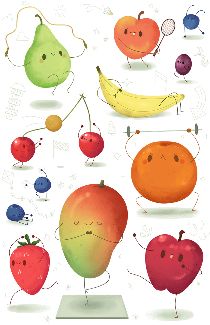 Fruit Food  Health Wellness children exercise Eating Right digital photoshop work out Yoga ballet