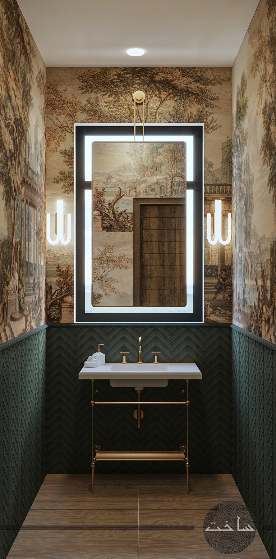 bathroom contemporary Classic antique wallpaper green tile pattern design Interior