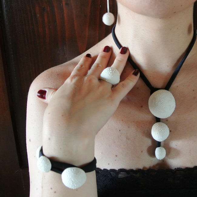 porcelain jewelry marine coral black White ring Necklace earrings bracelet