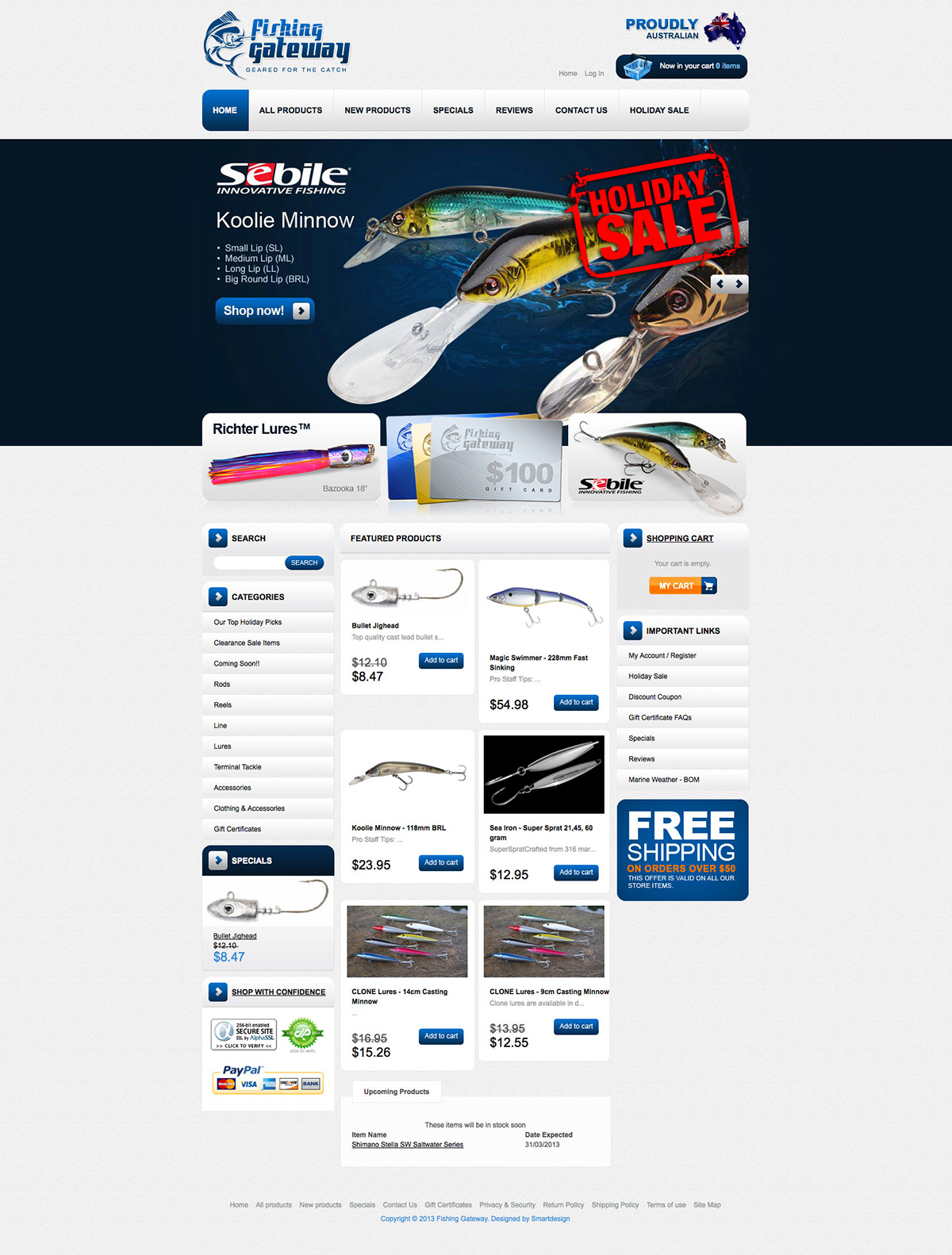 ecommerce website shopping cart fishing website