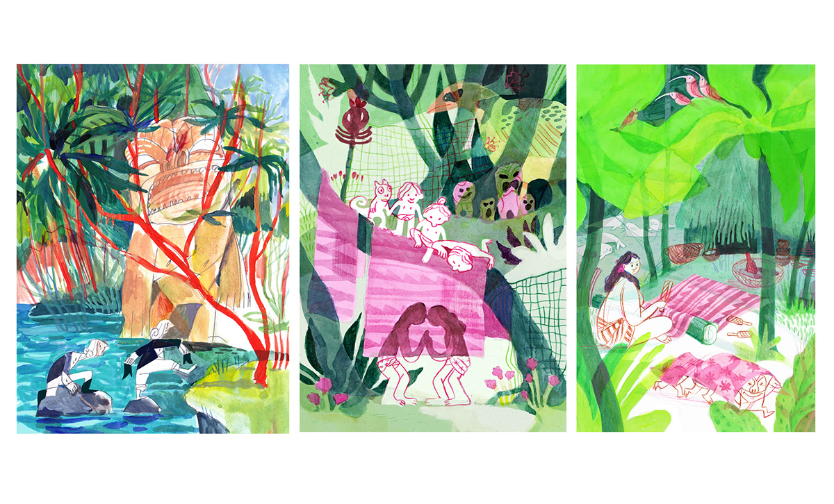 Character design  childrenbook HAWAII history ILLUSTRATION  NonFiction picturebook Tropical watercolor wimmelbook