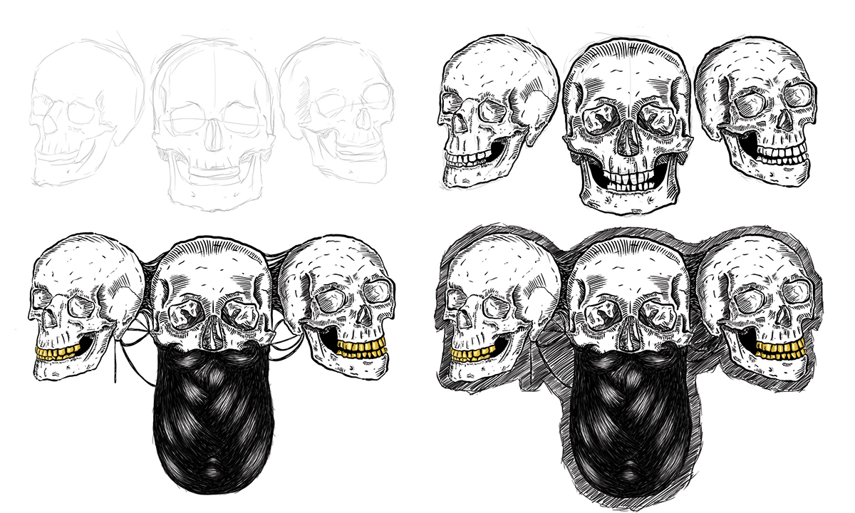 CHKN art digitalart sketch skull beard hipsters Intuos