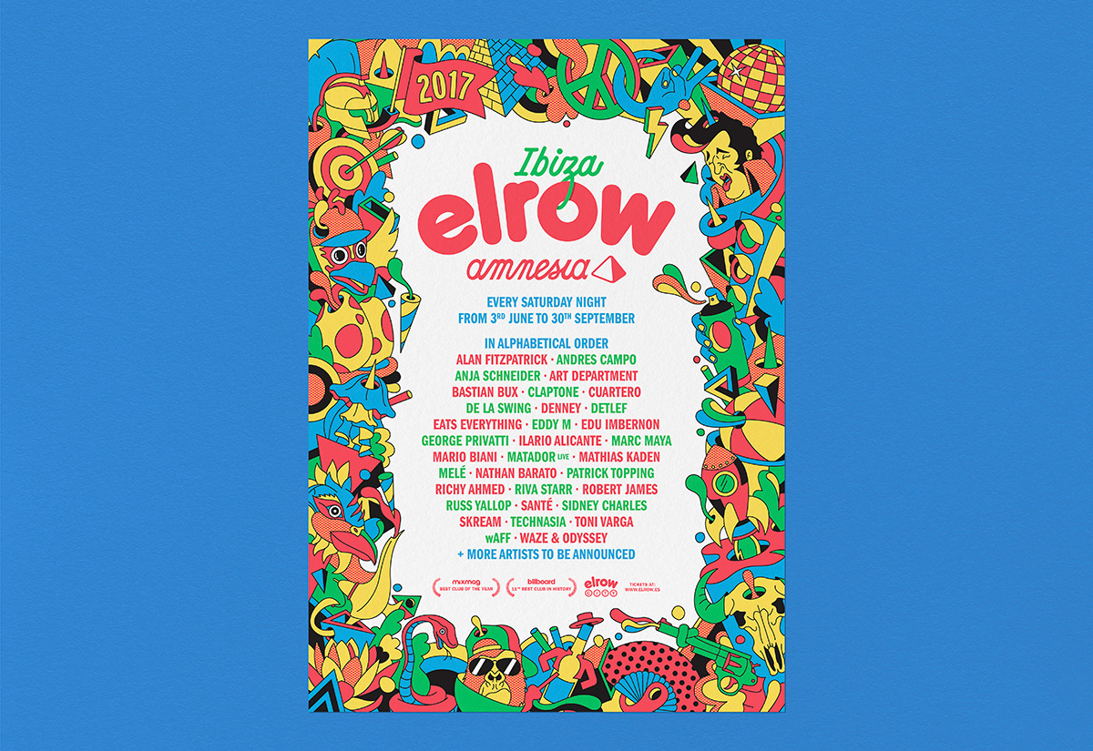 colorful electronic elrow funny ibiza ILLUSTRATION  music party poster thematic