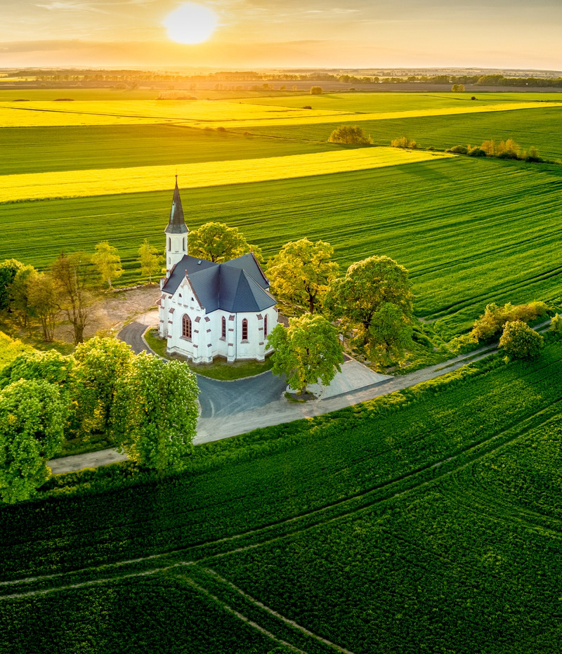 Church in the field. Sidzina, Opole Voivodeship, Poland