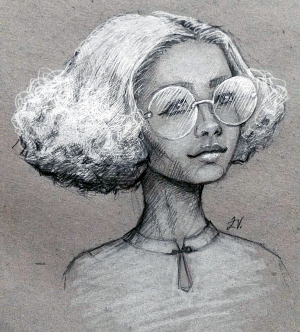 sketch portrait girl Character blackwhite pencil Drawing  handdraw