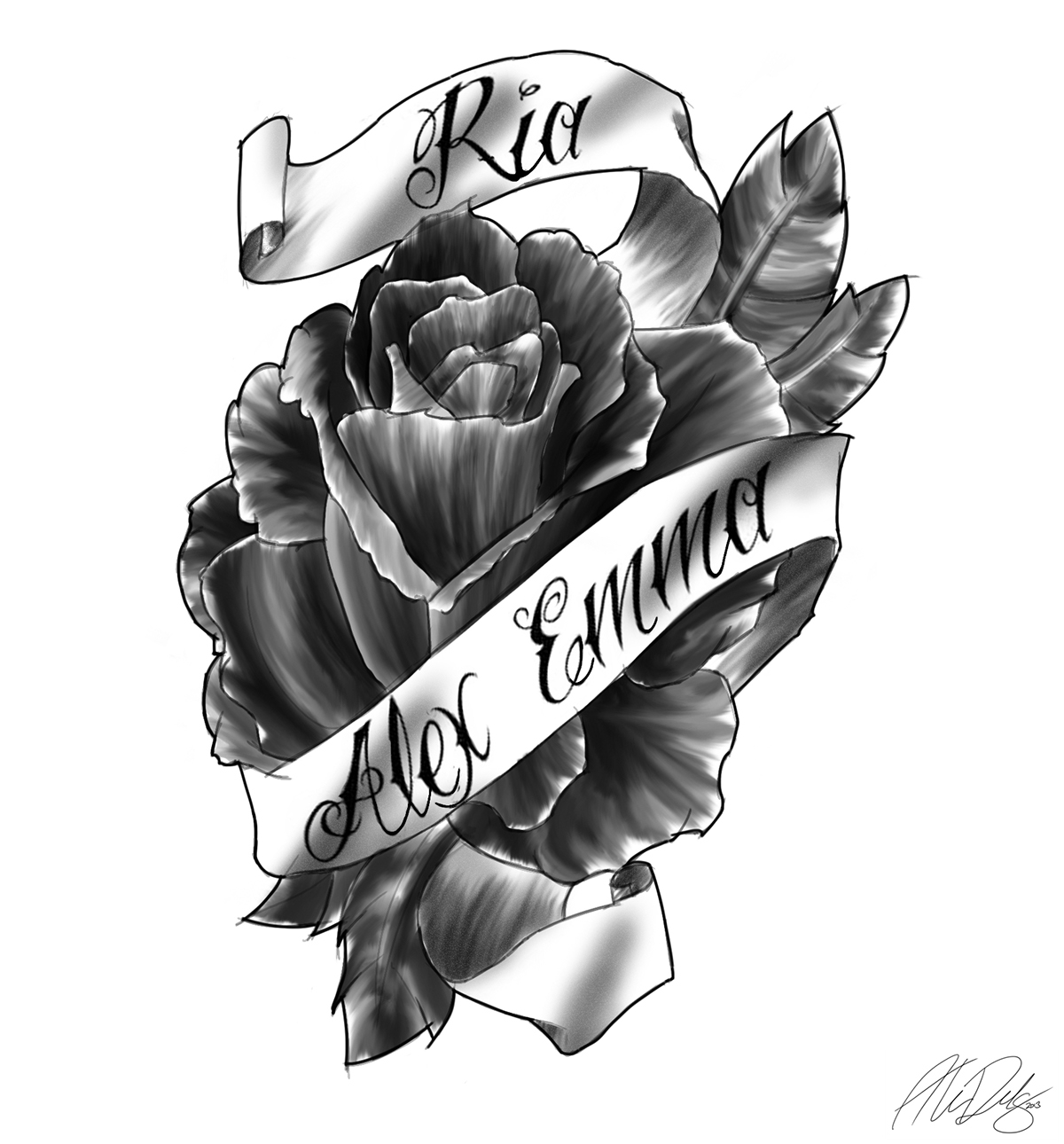 tattoo  drawing  Sketching  photoshop  shading  Rendering rose banners  script