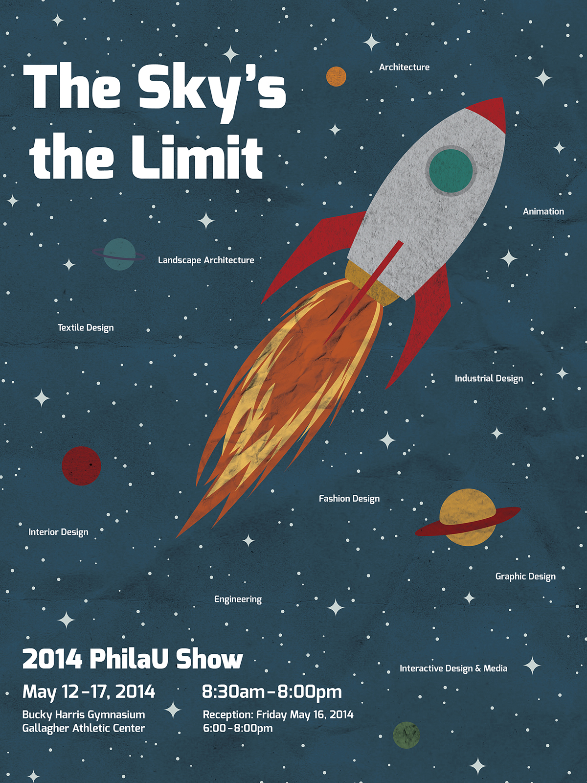 Space  rocket rocket ship stars outer space Show poster PUDW philadelphia university PhilaU