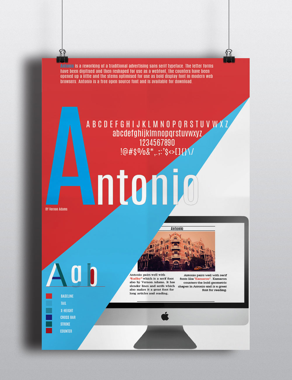Typeface font poster digital poster print antonio sans-serif
