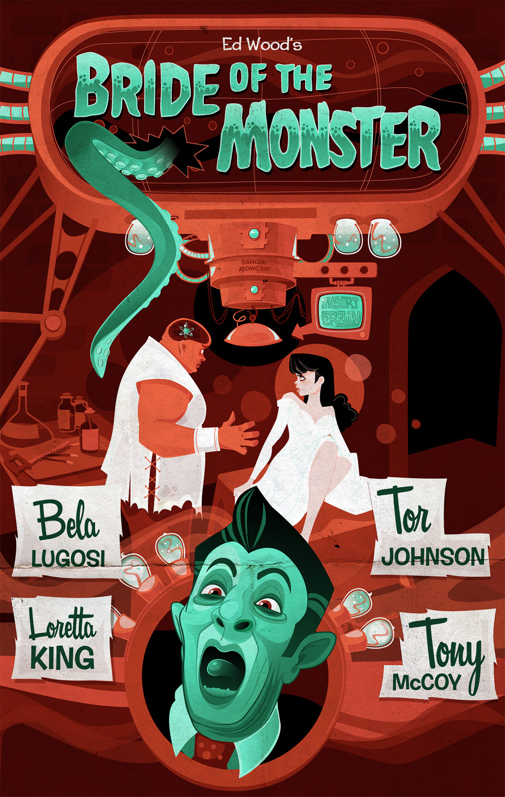 horror  monster  Bela Lugosi Illustrator  vector Tor Johnson red  green