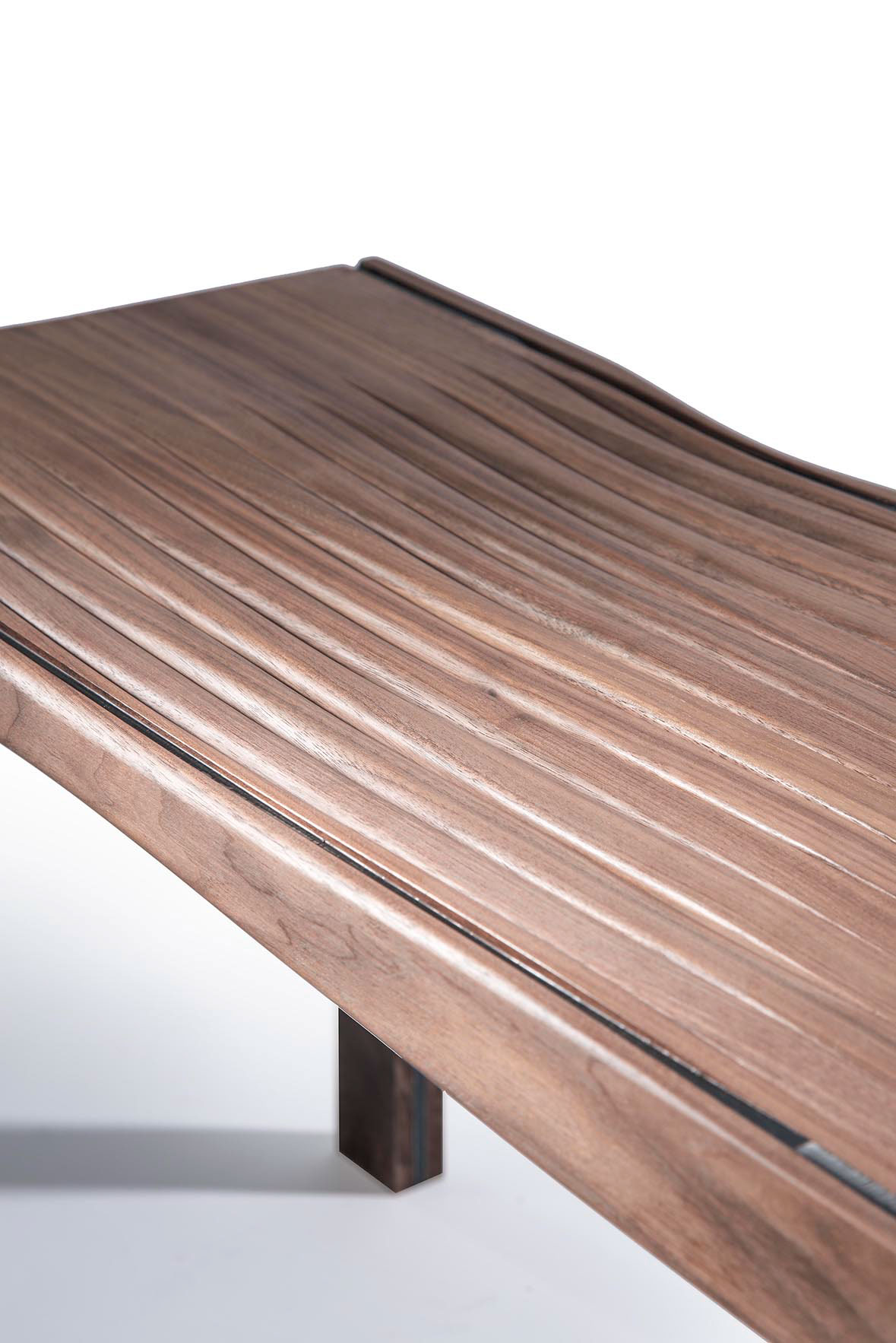 walnut steel furniture bench modern woodgrain handmade hand carved