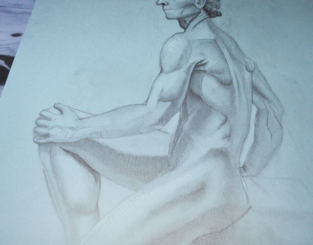 portrait anatomy Figure Drawing muscle man charcoal graphite organic shape curvilenear gesture model