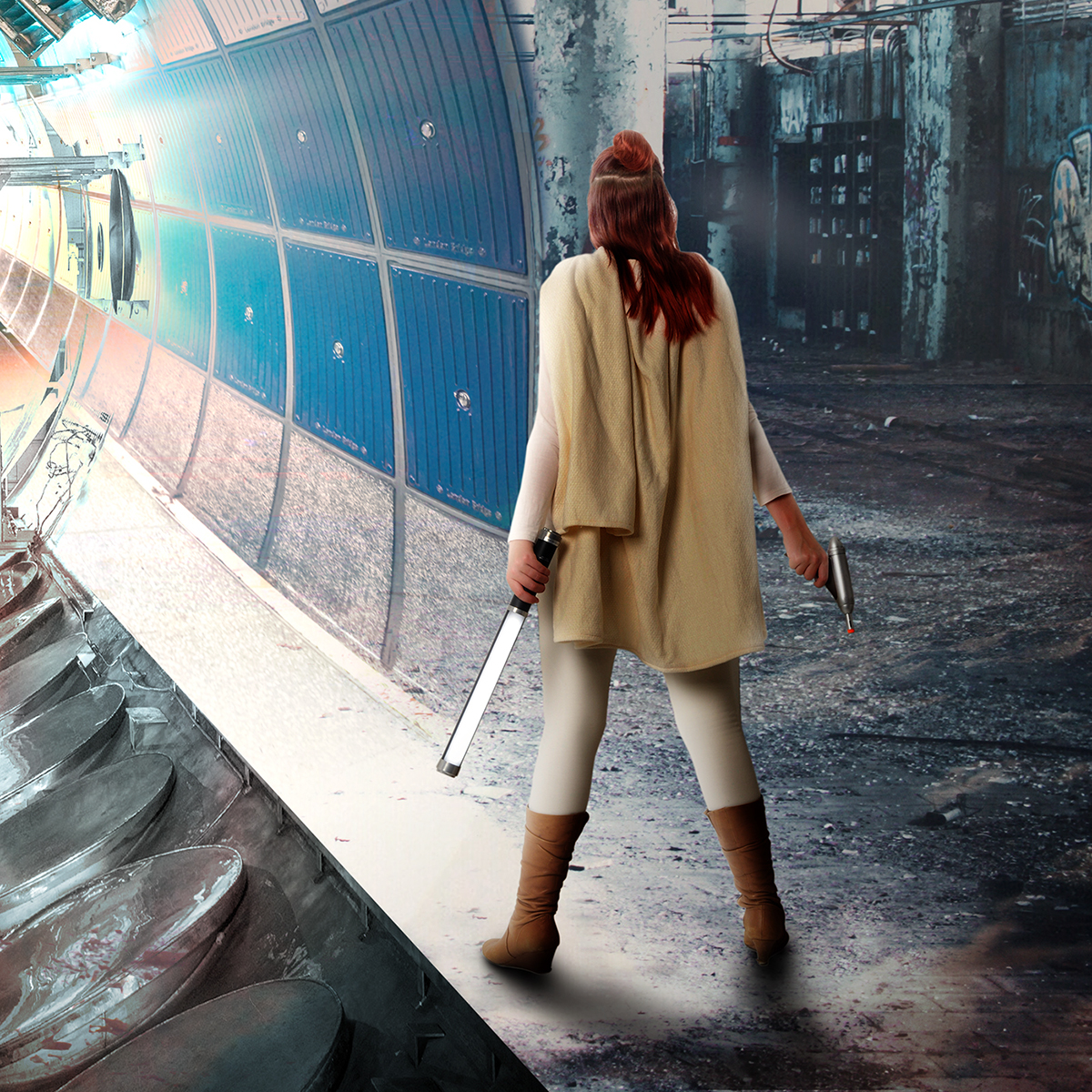 sci-fi Digital Art  photomontage Adobe Photoshop apocalypse doom Space  girl time travel photo compositing