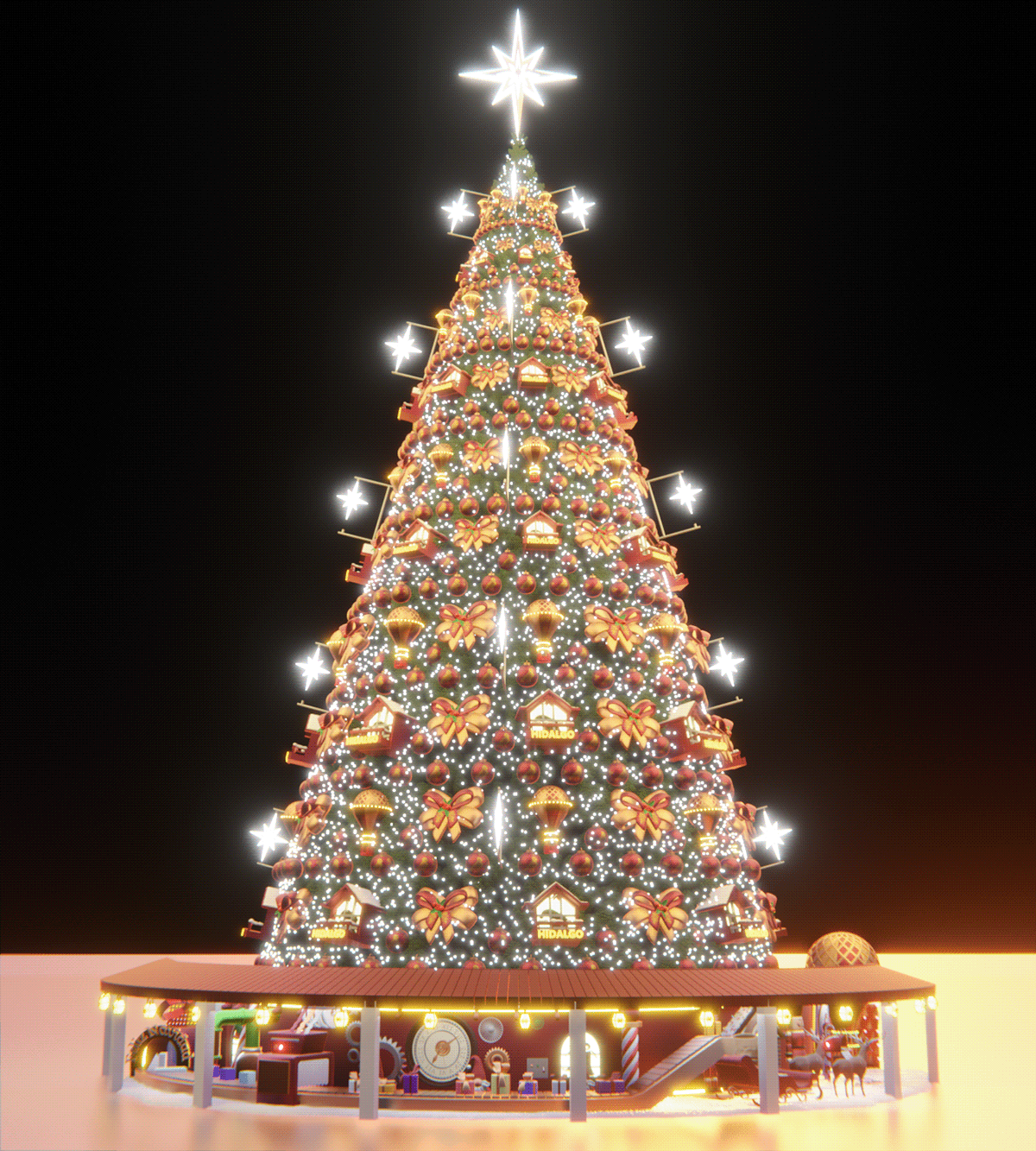Diseño del árbol navideño que se presentó en plaza Juárez Hidalgo 2023