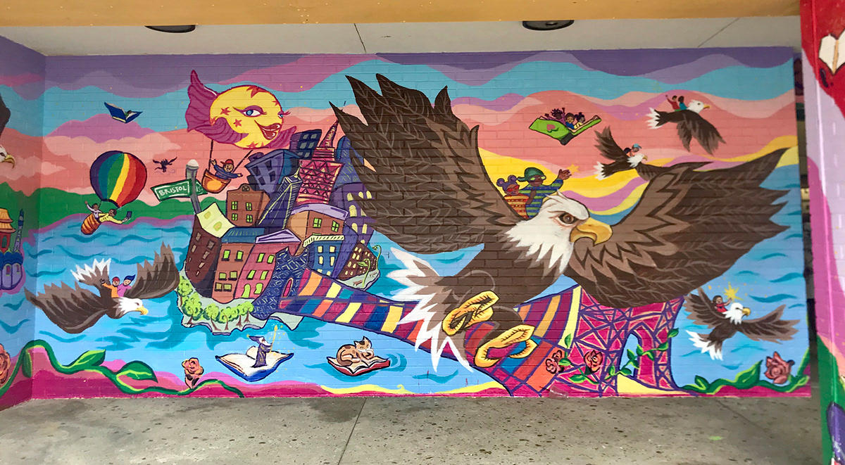 painting   streetart Mural paint kids Students children eagle Fun color