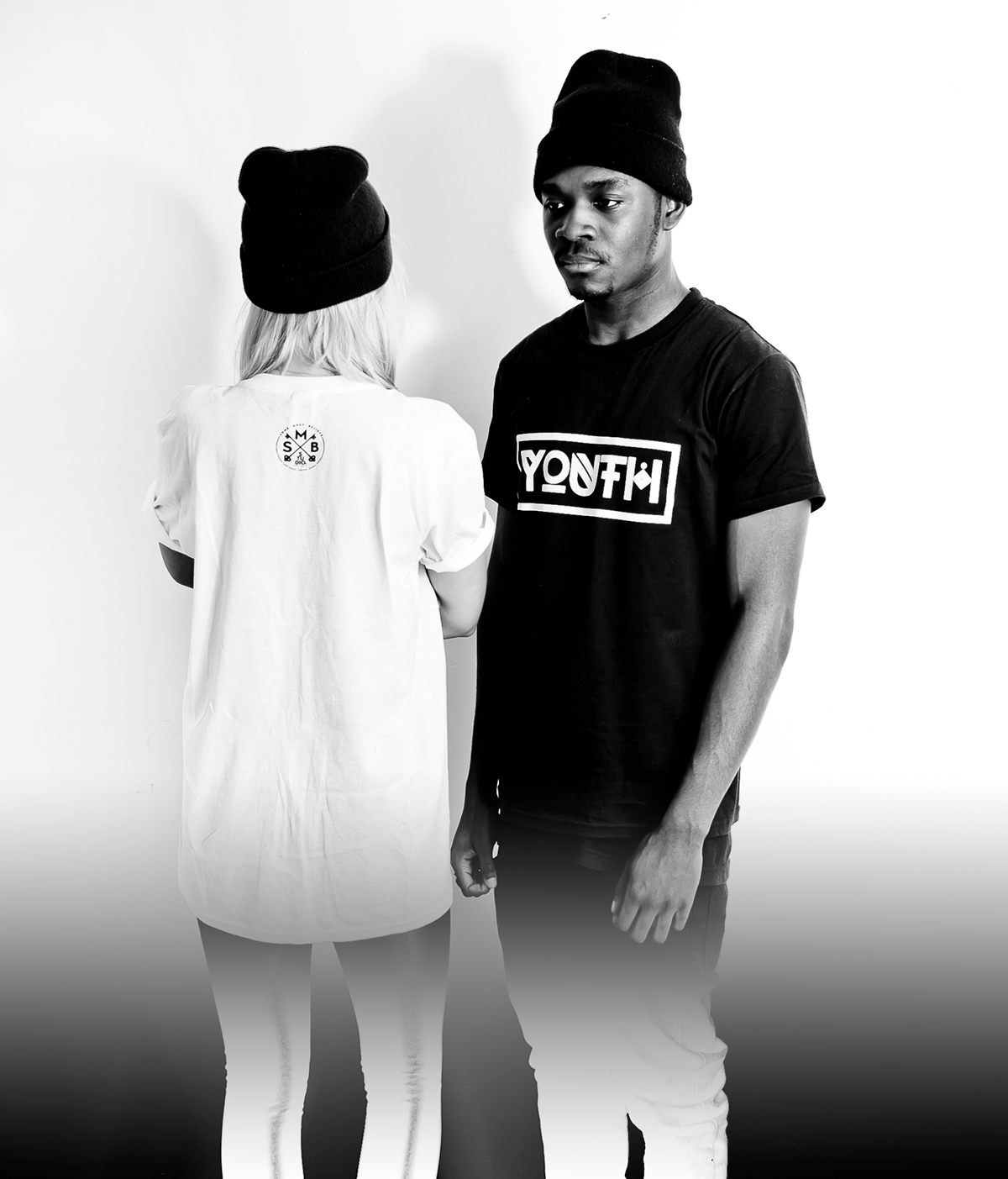 youth t-shirts black White font