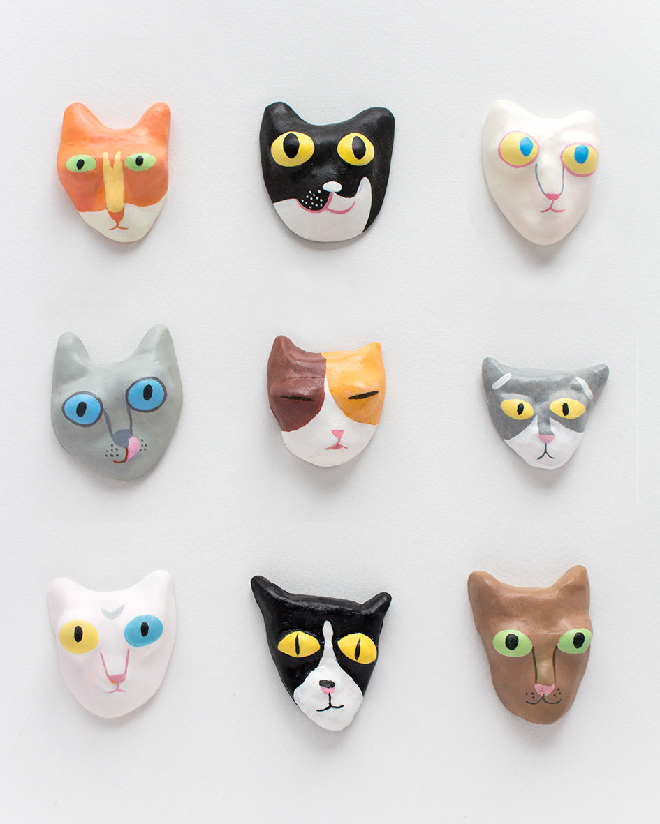 Cat cats pins brooch clay handmade