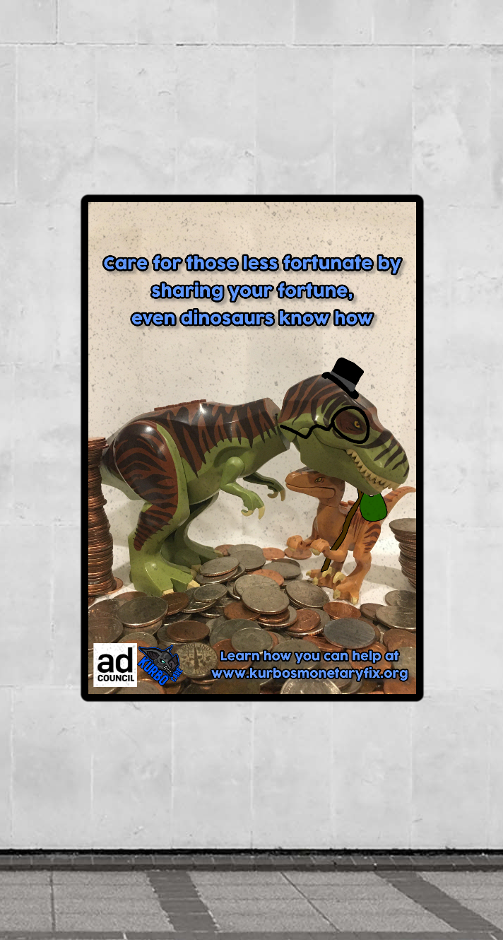 BYUI Dinosaur LEGO monetary money psa PSA poster wealth gap