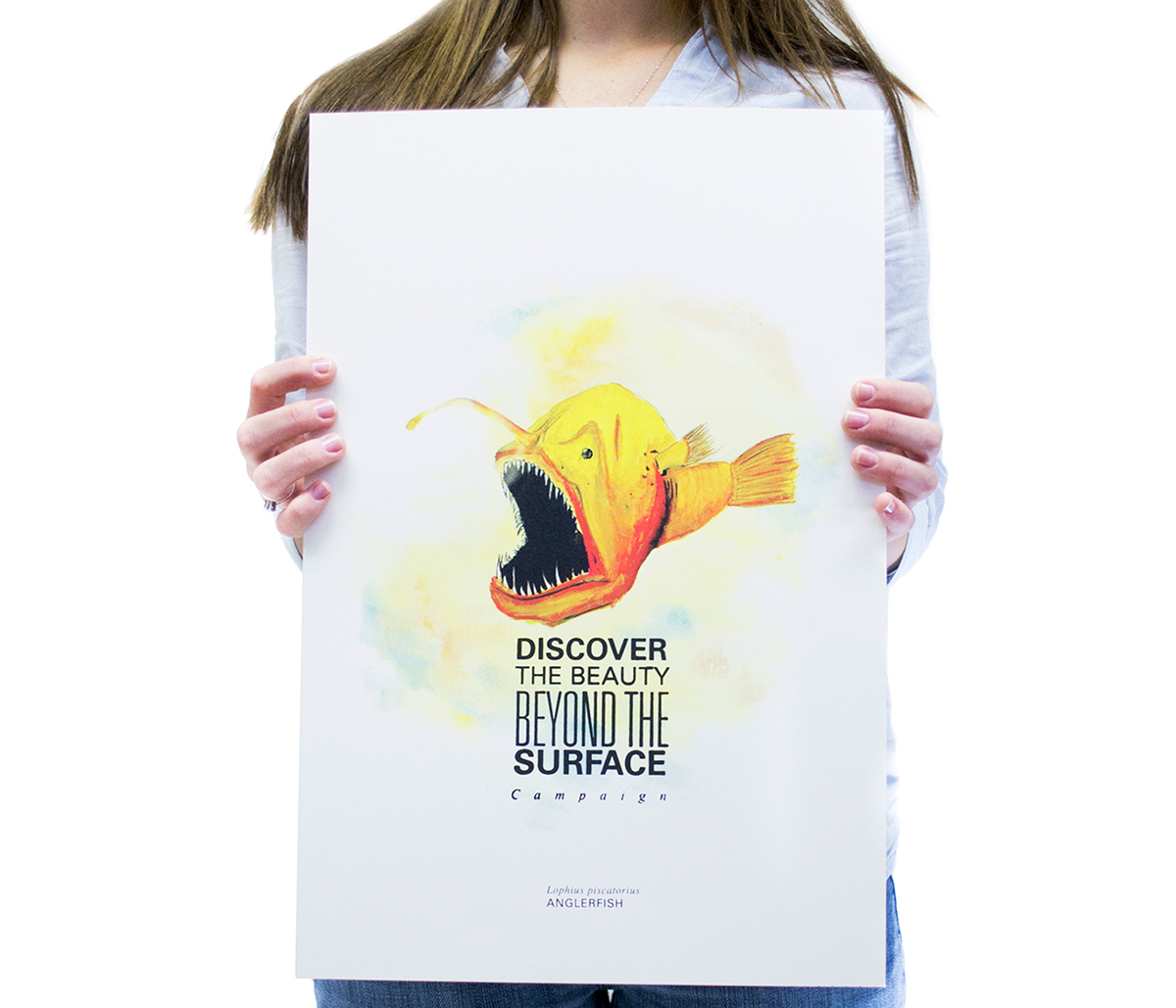 Illustrated campaign screen print watercolor ocean creatures Squid