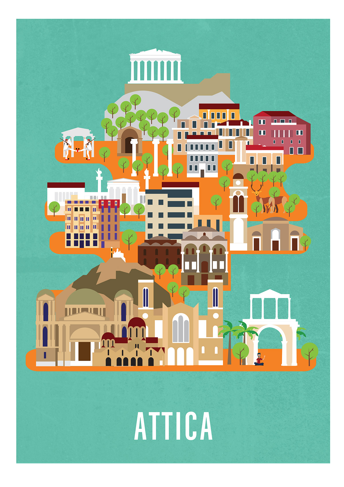 Greece map Promotion tourism gif athens THESSALONIKI islands cards Website poster monuments building