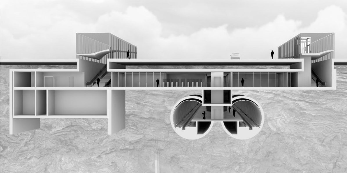 architecture modern metro visualization Competition tunel staion futuristic organic Visialization