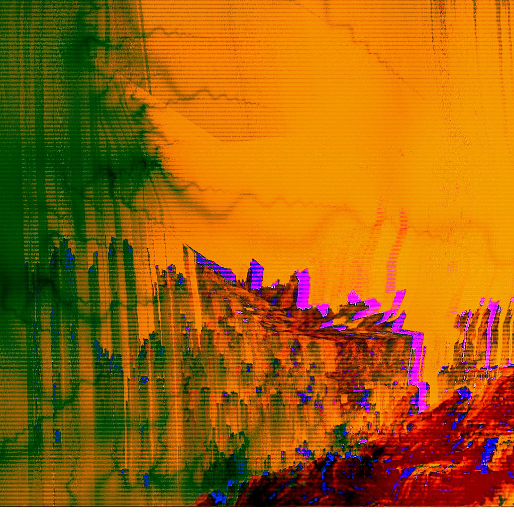 glitched composition of a beksinski painting