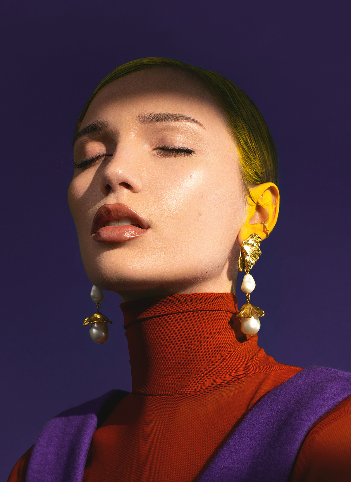 beauty colorblock earrings Edvina Meta Fashion  fashion editorial Jewellery Make Up Photography  Vivien Brance
