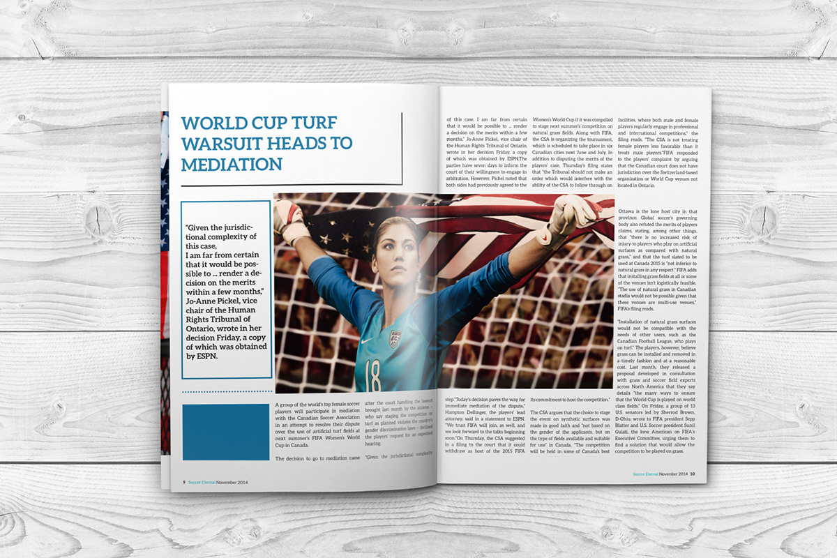 magazine design print spreads soccer sports