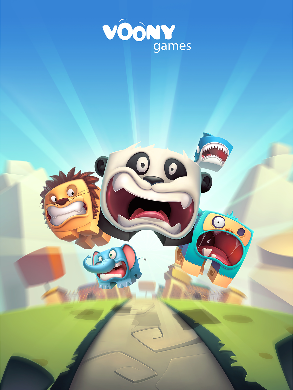 slopes cubes animals funny keyart game cover jungle zoo art direction 