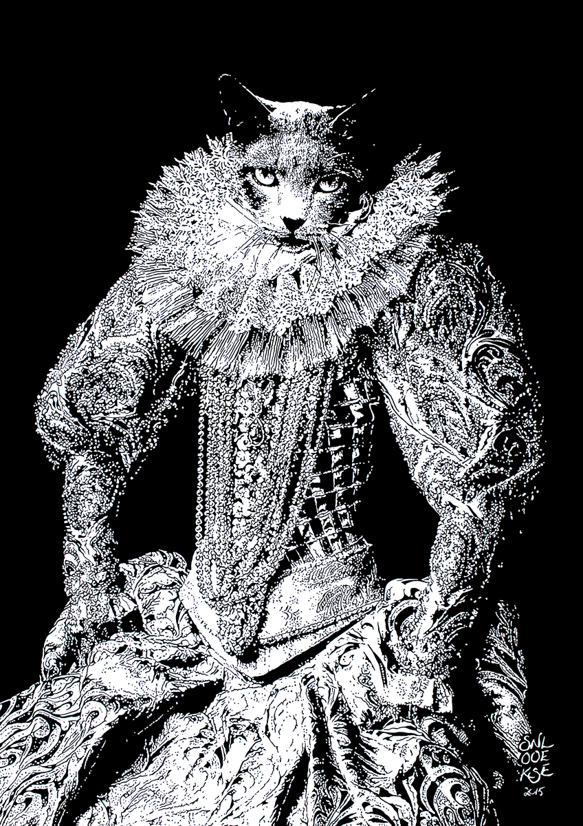 royalty animal Civilized Cat margot ink pen portrait