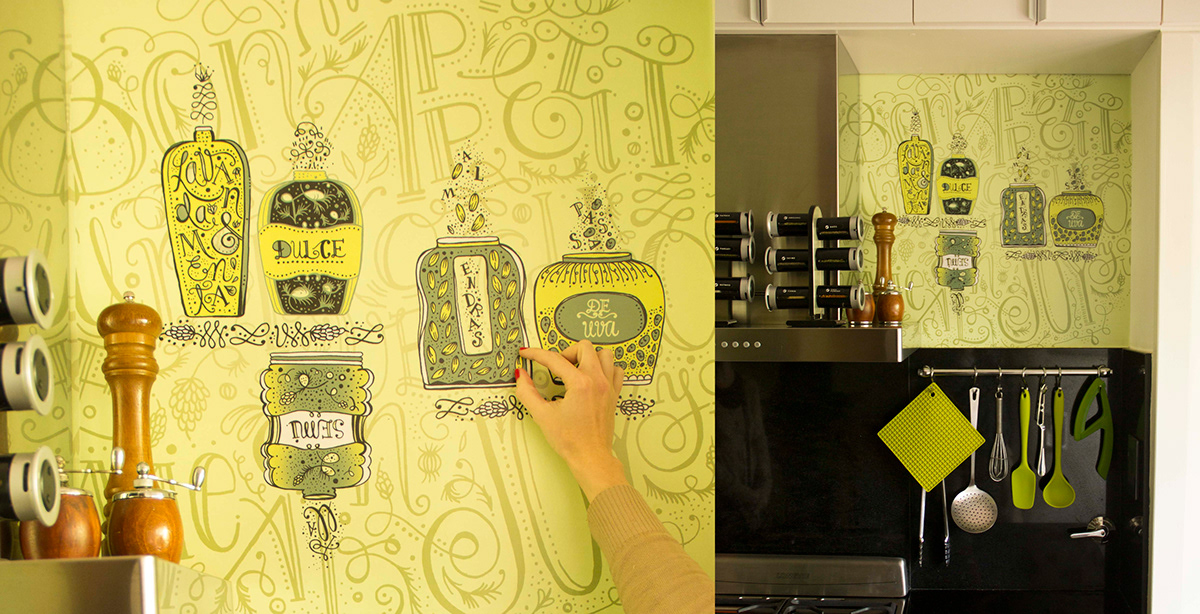 wallpaper carpintos kitchen cocina lettering Handlettering ilustracion draw