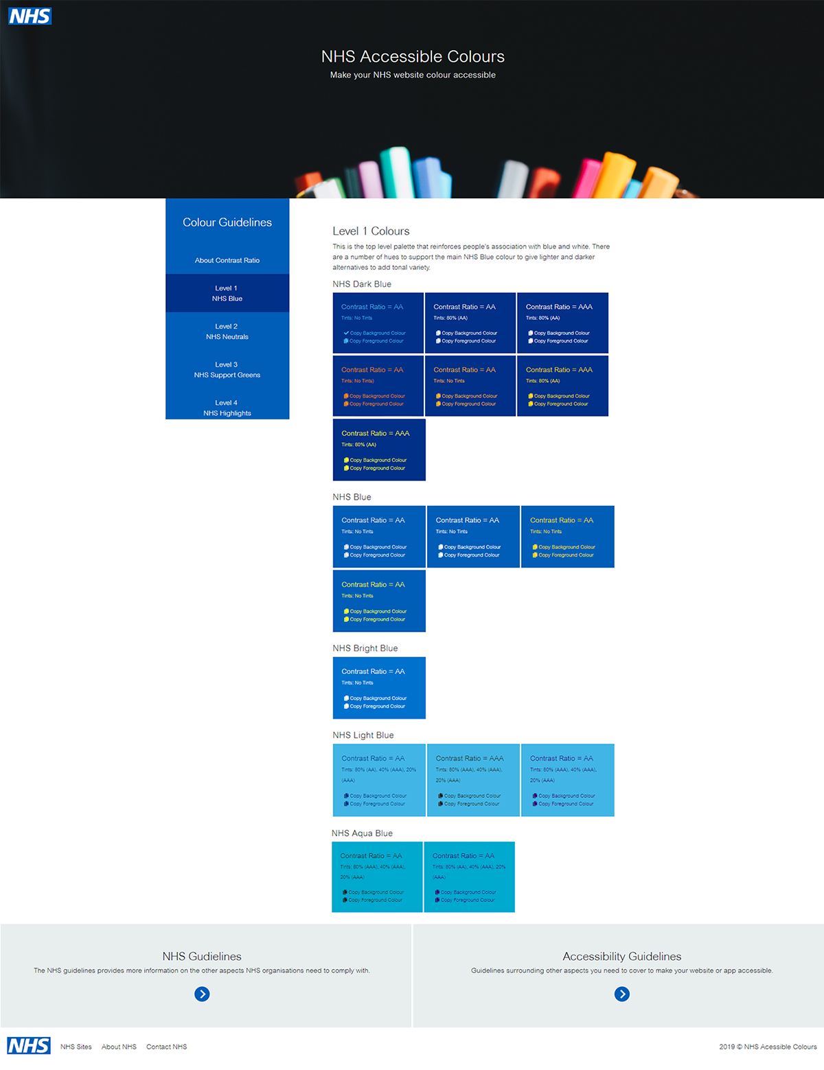 Screenshot of the NHS Accessible Colours site design