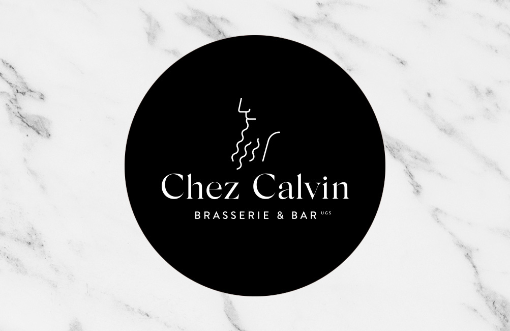 visual identity restaurant brasserie Jean Calvin bar black & white pictogram business card Calvin identity