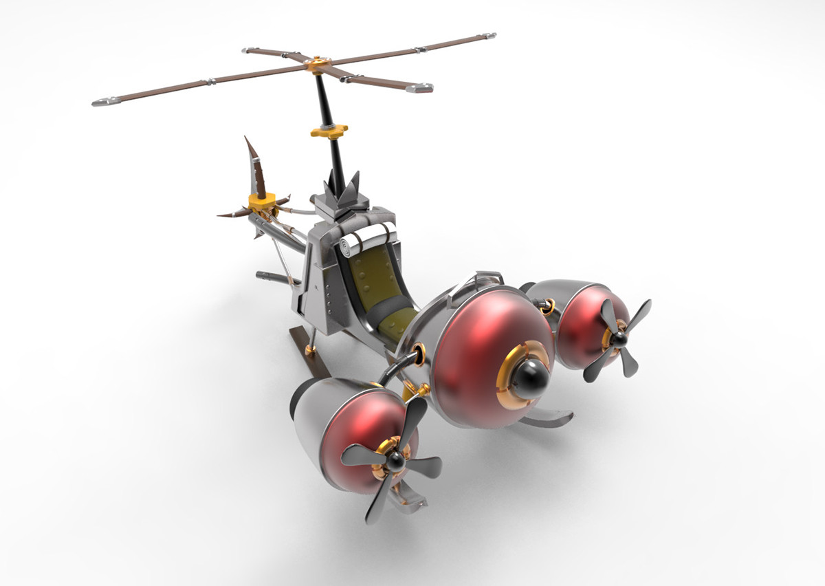 helicopter 3D high-poly model fantasy