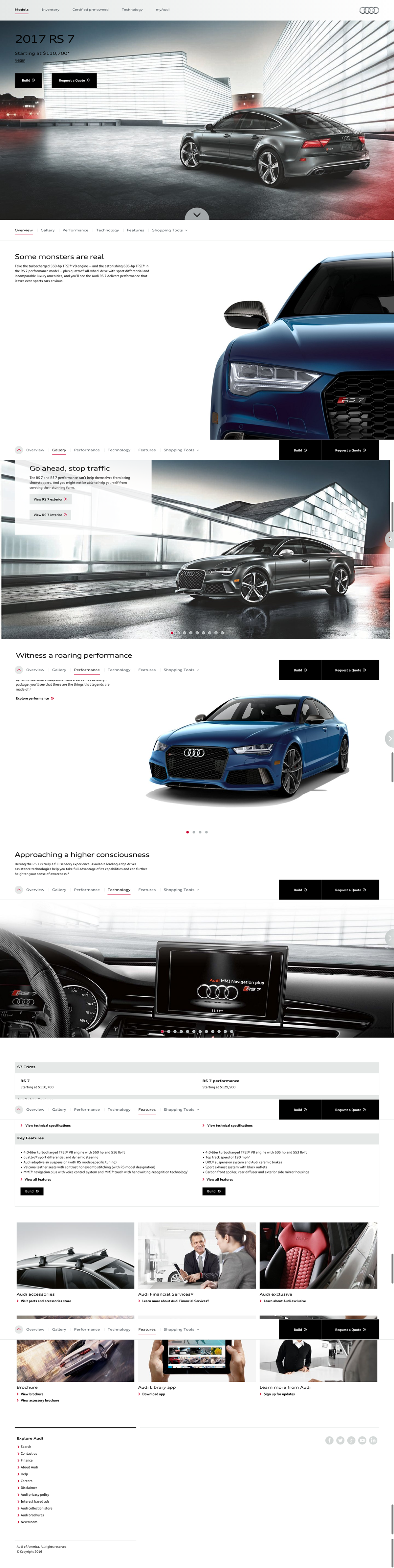Audi usa .com RS7 writing  copy digital interactive Website
