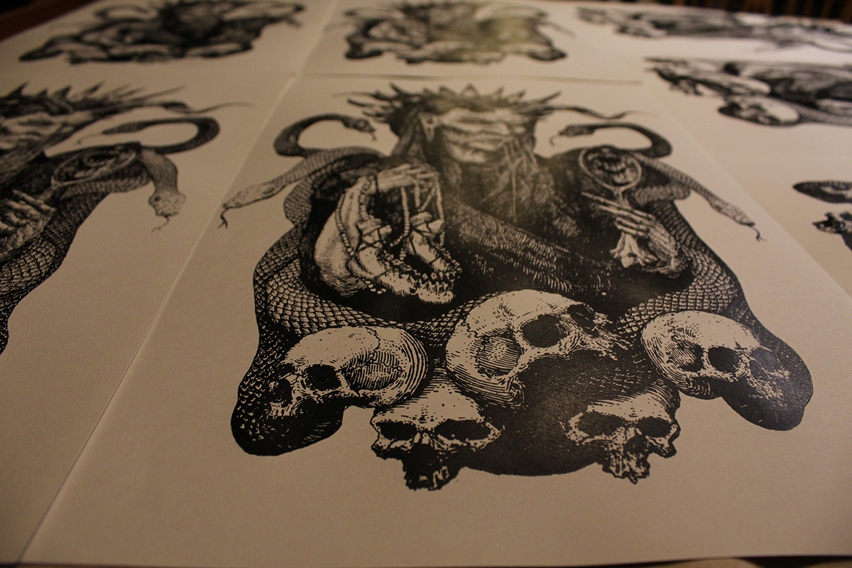 blialcabal bc necromancer occult voodoo Hoodoo serpent snake skull skulls ugly hag beads silkscreen printmaking