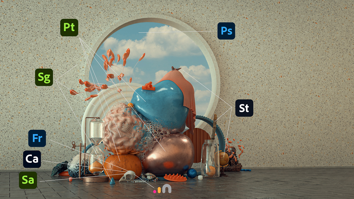 3d design Adobe Dimension adobe stager modeling organic surrealism texturing