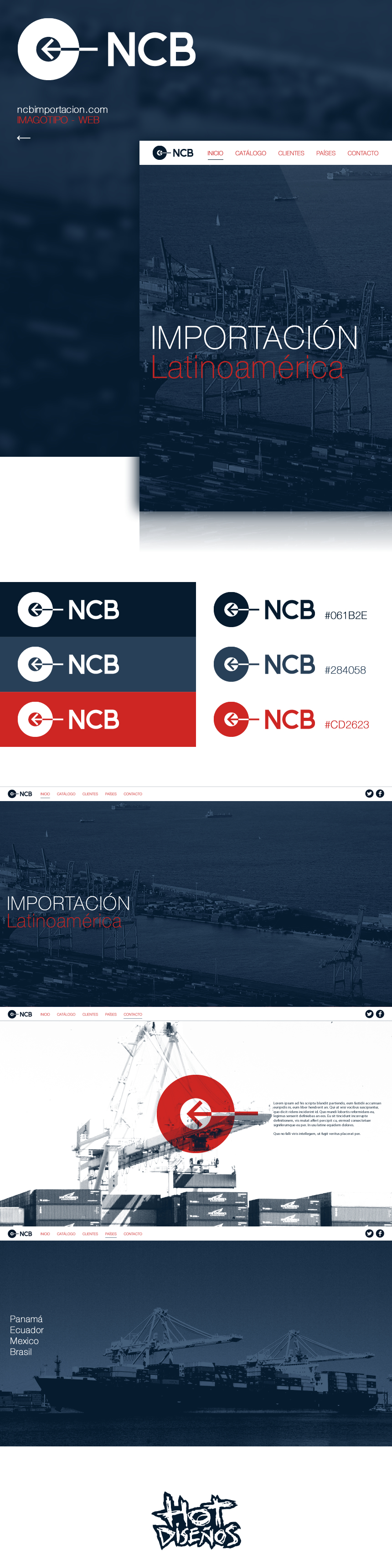 elhot NCB hotdesigns Import importación hotdiseños logo blue red importation Hot modern port Transport latinoamerica