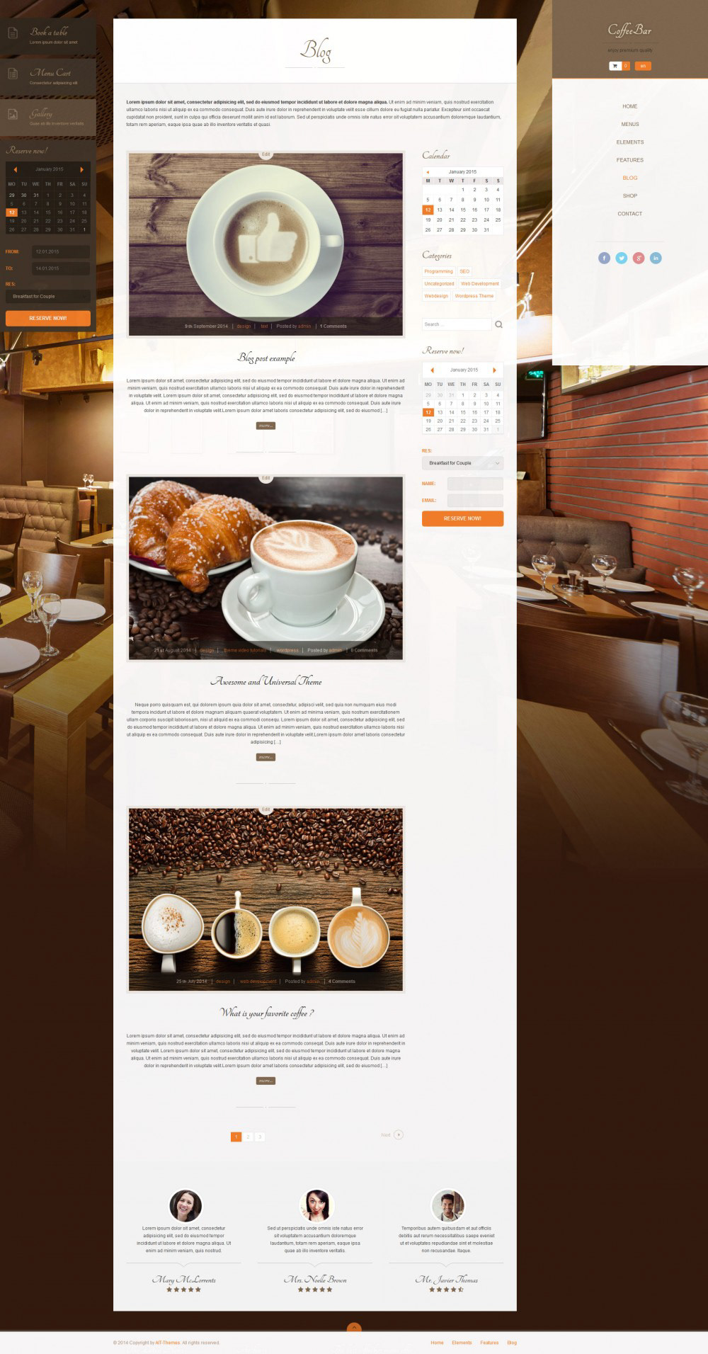Responsive wordpress Theme template multilingual reservation Coffee tearoom pizzeria restaurant bar eshop Woocommerce