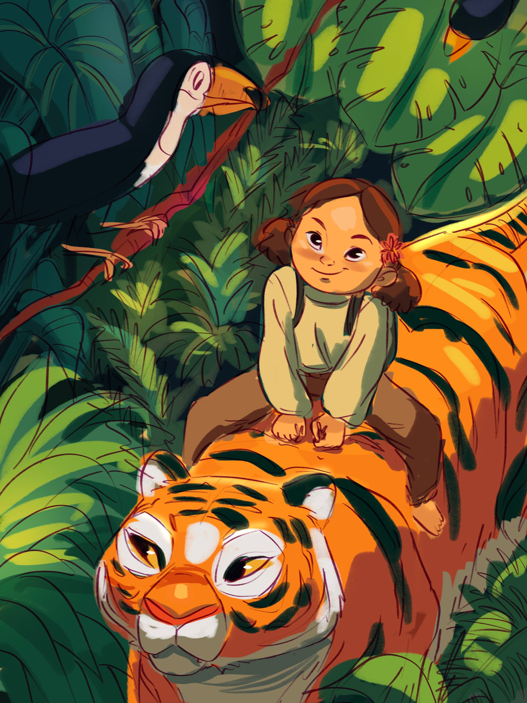 adventure childrensbook Childrensillustration digitalart DigitalIllustration Flora journey jungle kidlitart tiger