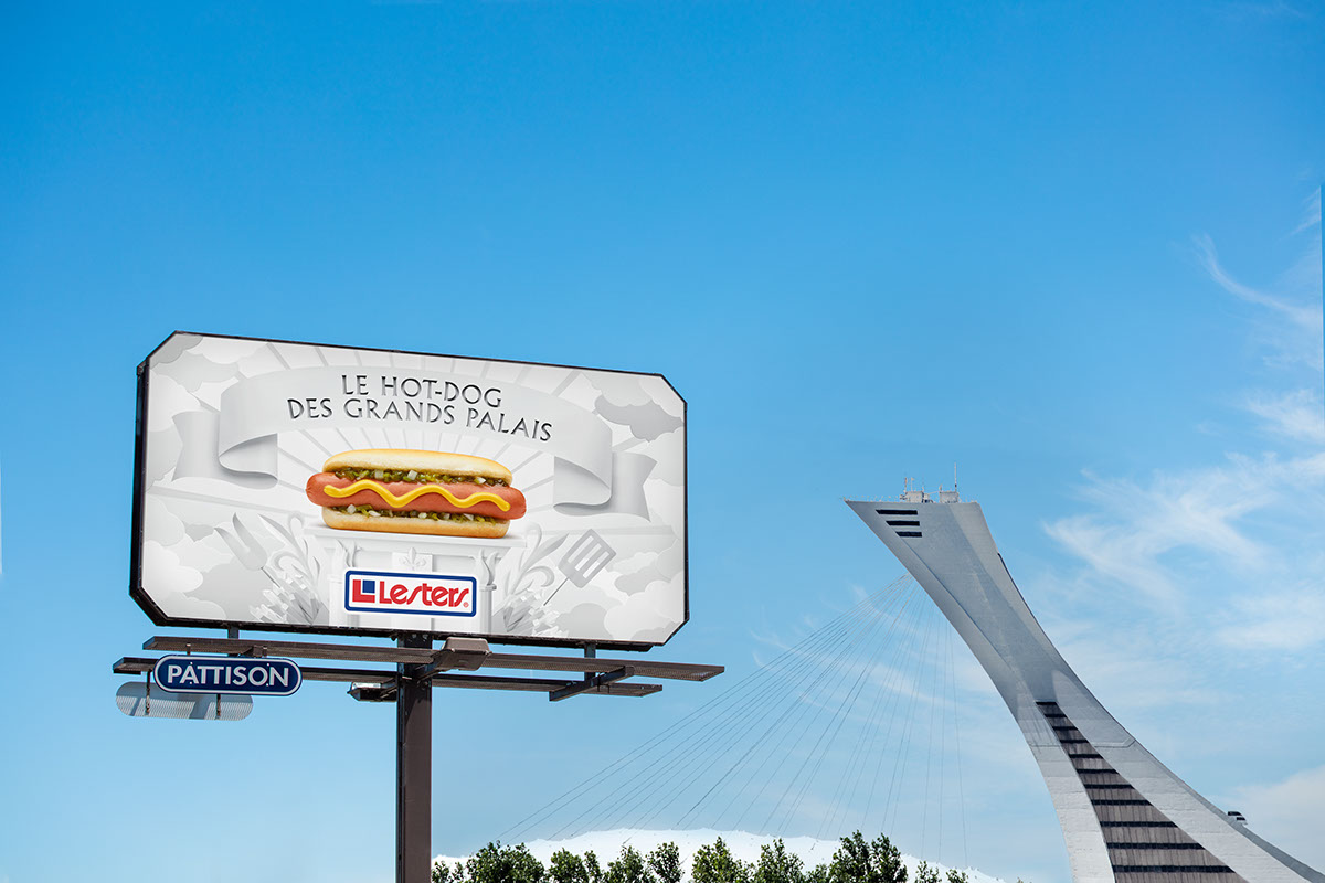 print Lesters hotdog Hot-dog craft Kraft paper cloud fast-food tv pub poster restaurant sausage saucisse