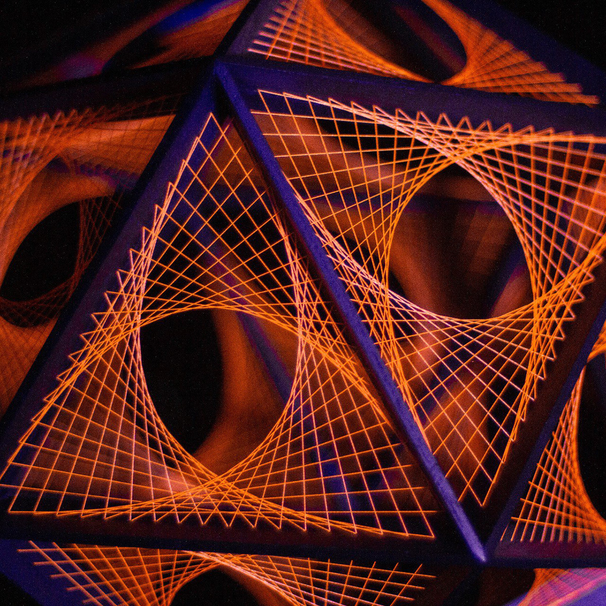string art handmade geometric platonic solids fluorescent Geometrical blacklight icosahedron