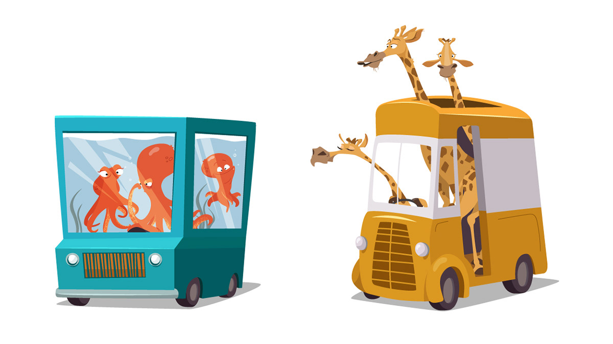 animals Cars Character design  Children's Books cute ILLUSTRATION  Preschool RoadTrip vacation vector