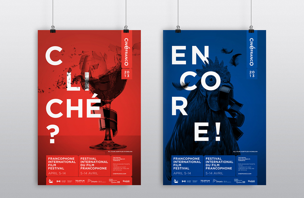 festival campaign poster Program sway Tote magnet postcard film festival culture francophone blue red French banner