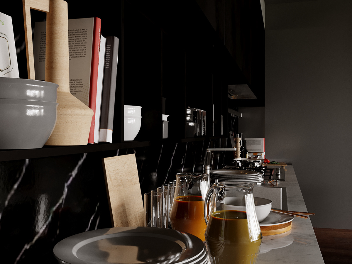 3D 3ds max apartment architecture corona interior design  kitchen living room Render visualization