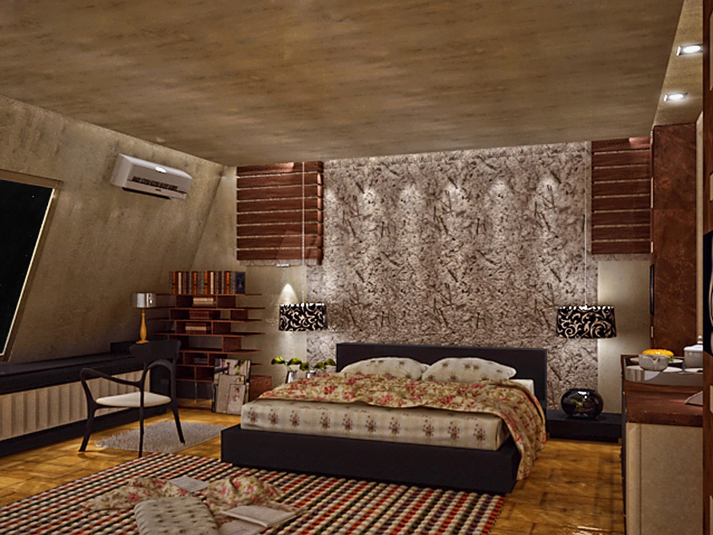 3D bedroom Interior modern bed room